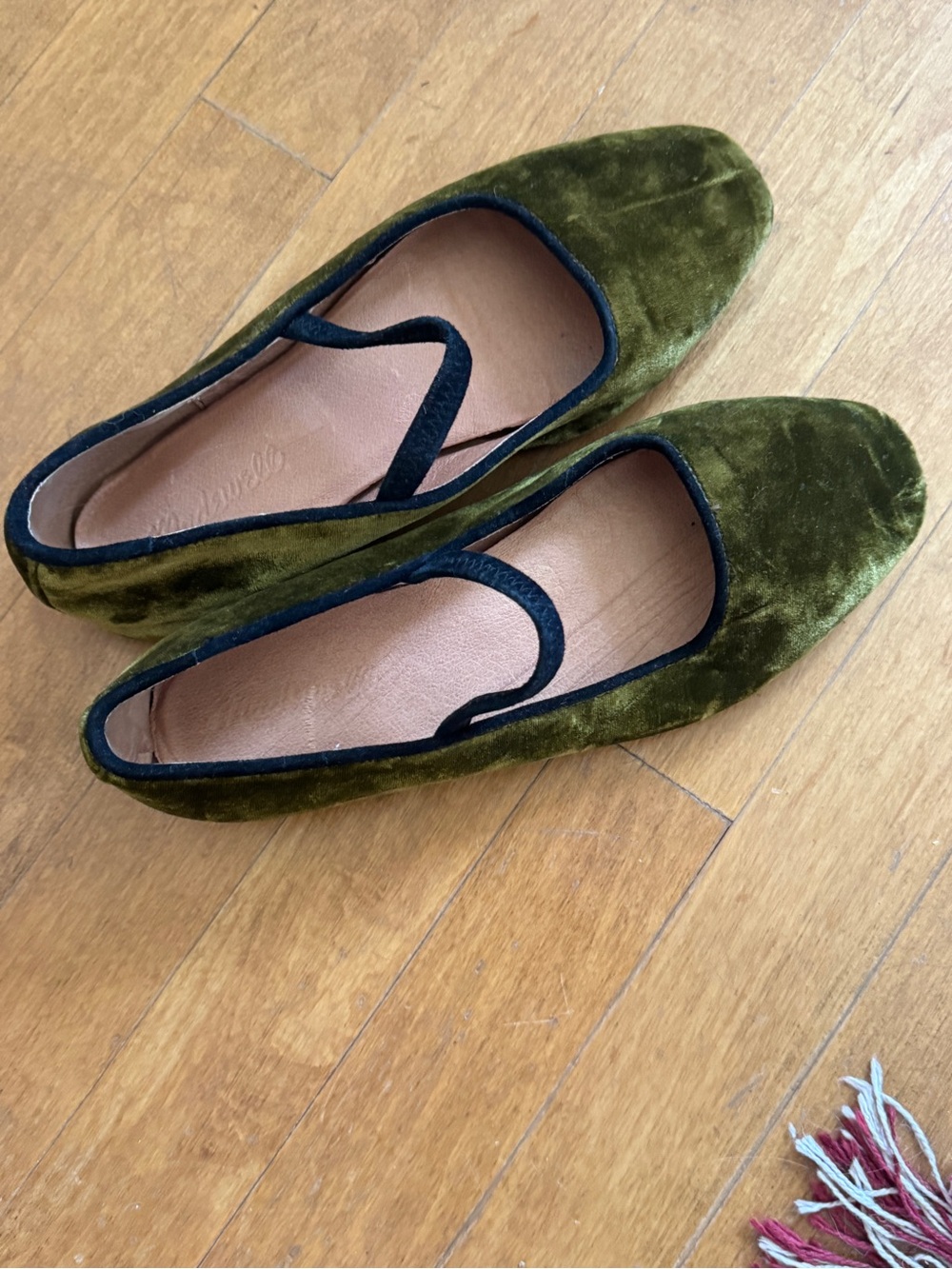 Madewell Olive Greta Velvet Slip-On Flats with Black Trim